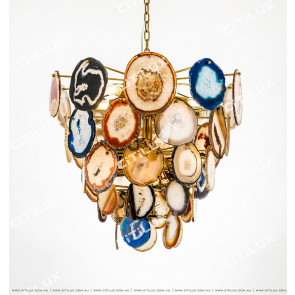 Colored Natural Agate Stainless Steel Titanium Chandelier Citilux