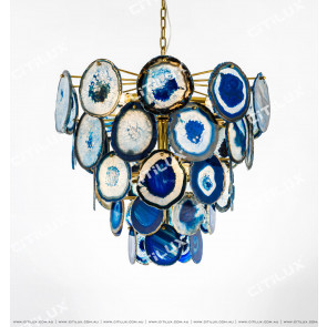 Blue Natural Agate Stainless Steel Titanium Chandelier Citilux