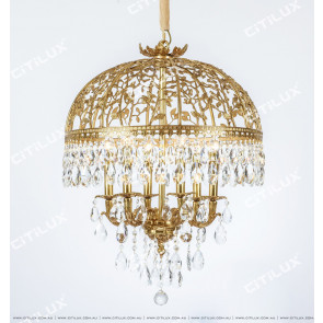 French Vine Cage Crystal Copper Chandelier Citilux