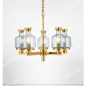 Modern Crown Blue Glass Small Chandelier Citilux