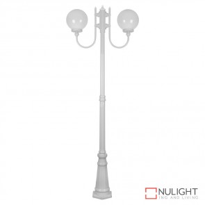 Gt 620 Lisbon Twin 25Cm Sphere Curved Arms Tall Post Light White Finish E27 DOM