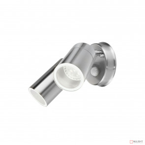 Denver-Ii 2 Light Round Exterior Spotlight With Sensor Inc 4W Led Globes-Stainless Steel BRI