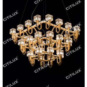 Simple Stainless Steel Crystal Square Cover Three-Tier Large Chandelier Citilux