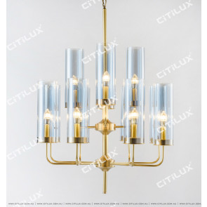 Stainless Steel Blue Glass Chandelier Citilux