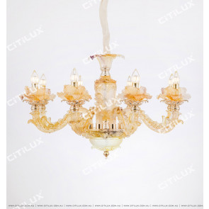 European Handmade Glass Carved Large Chandelier Citilux