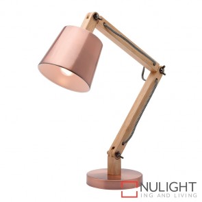 Piper 1 Light Natural Timber Table Lamp Copper MEC