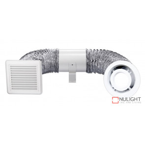 SHOWER LIGHT And EXHAUST KIT - 150mm Inline Exhaust Fan And Ducting Kit with White 10 watt LED Light Fascia VTA